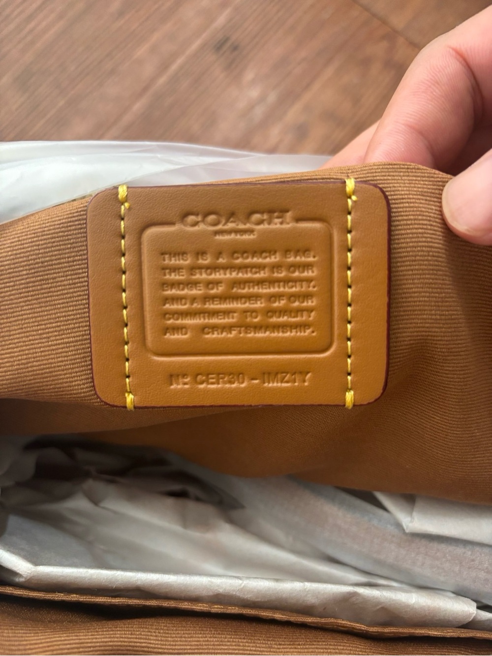 Coach Red and Natural Striped Straw Tote with Leather Handles - Picture 8 of 8